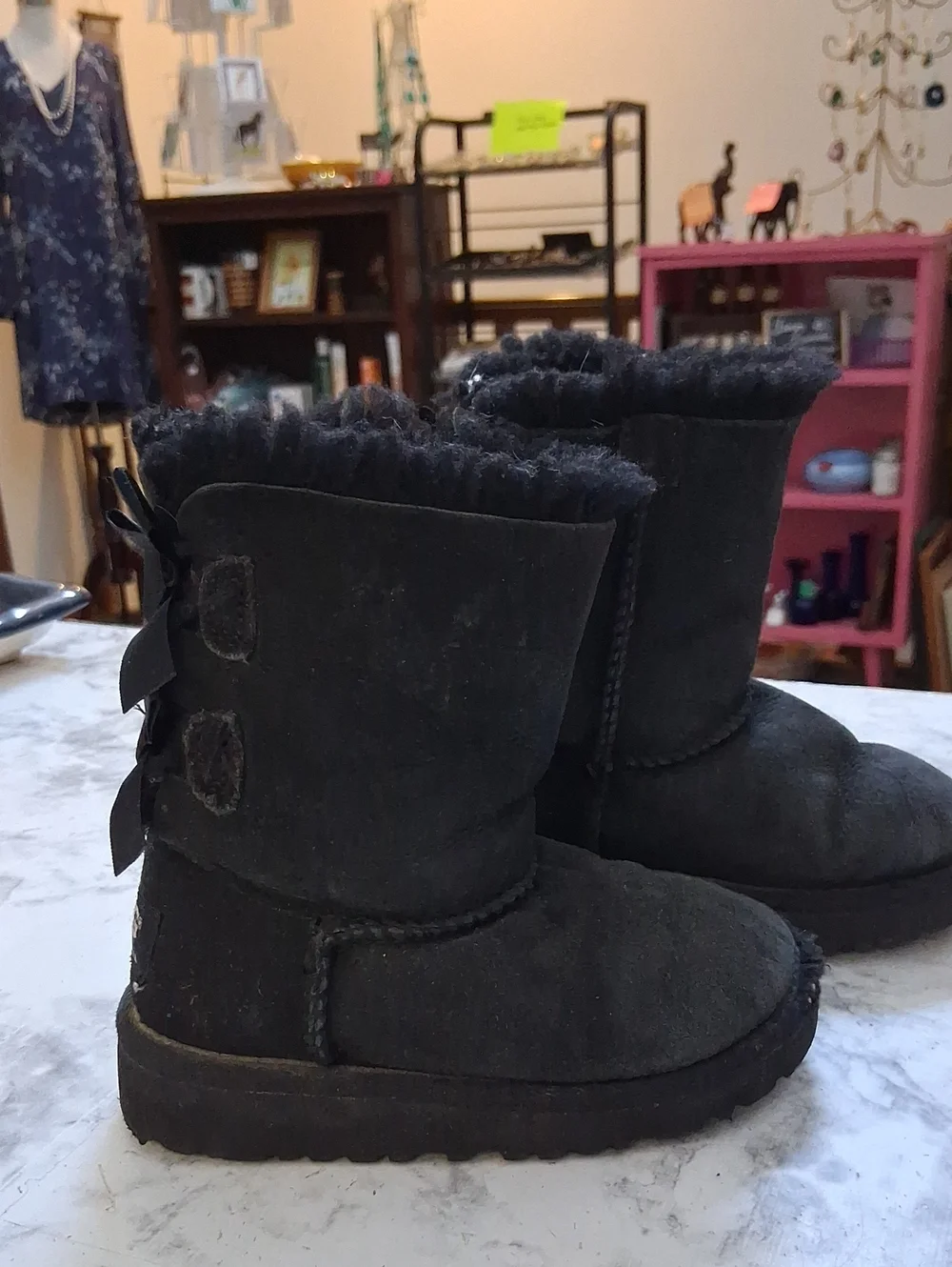 UGG Kids Black Shearling-Lined Bow Back Boots